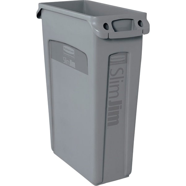 23 gal Rectangular Slim-Profile Plastic Can, Gray, 11 in